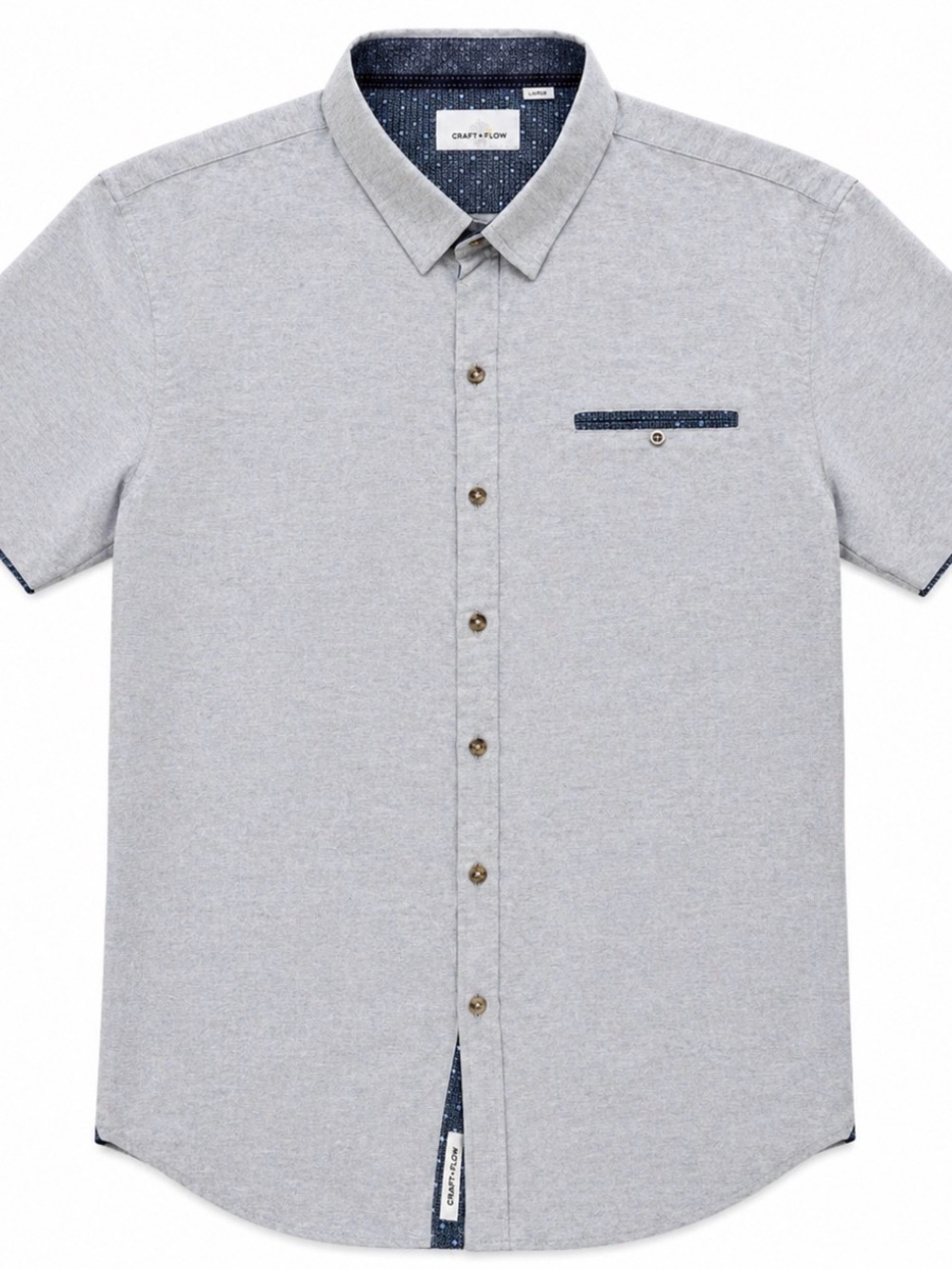 Craft & Flow Men’s Gray Button Shirt Large Short Sleeve Casual Modern Fit
